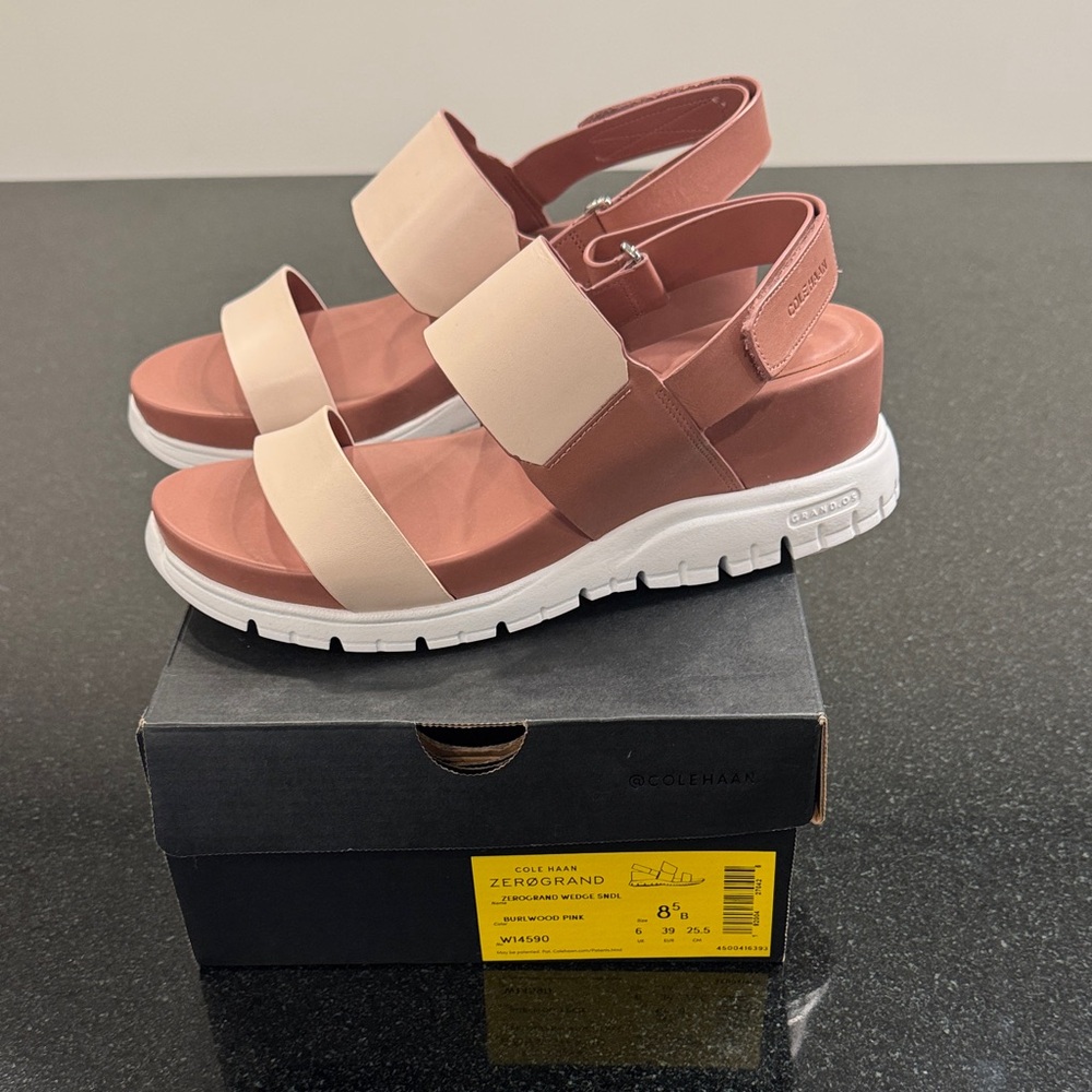 Cole Haan Women's Zerogrand Wedge Sandals in Burlwood Pink 8.5